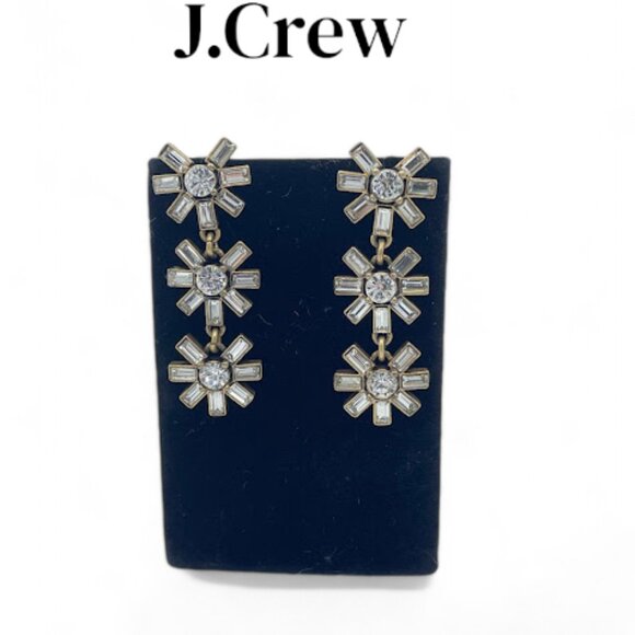 J.Crew Crystal Floral Drop Antiqued Gold Dangle Drop Earrings Long Runway - Picture 1 of 11